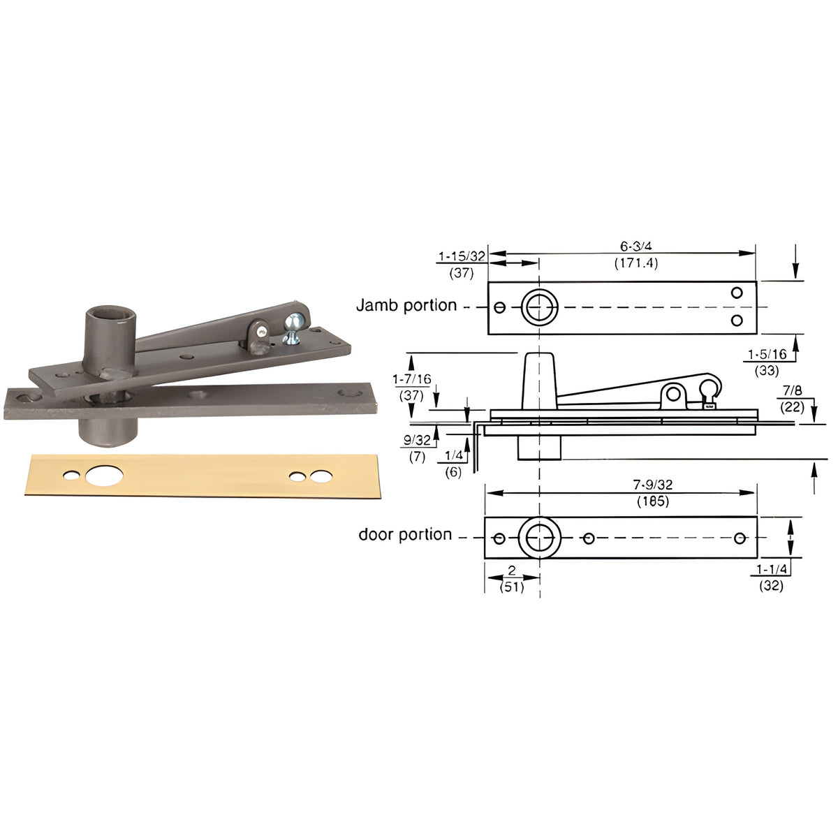 Rixson® Heavy-Duty Center-Hung Top Pivot with Polished Brass Cover Plate