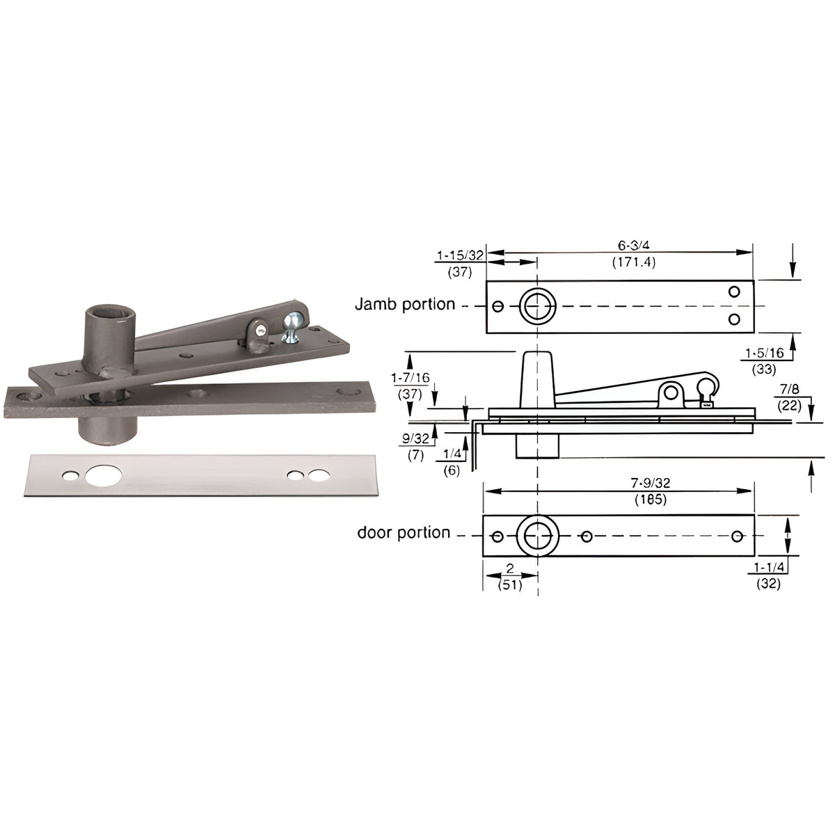 Rixson® Heavy-Duty Center-Hung Top Pivot with Satin Chrome Cover Plate