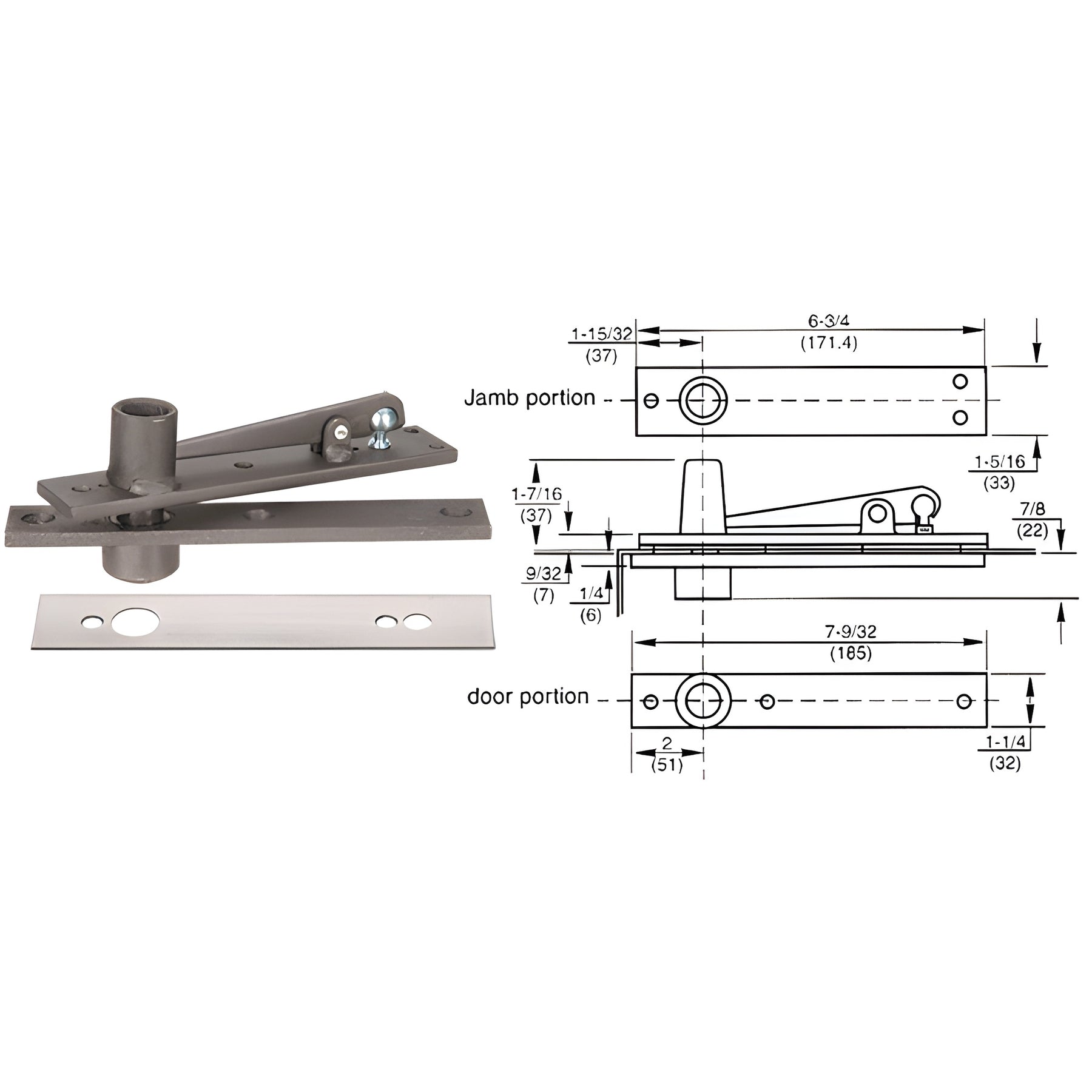 Rixson® Heavy-Duty Center-Hung Top Pivot with Satin Chrome Cover Plate