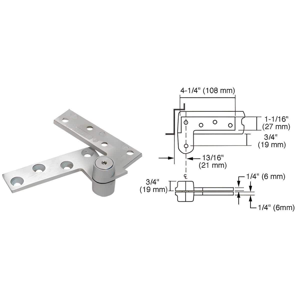 Rixson® Satin Chrome Finish 3/4" Offset Top Pivot