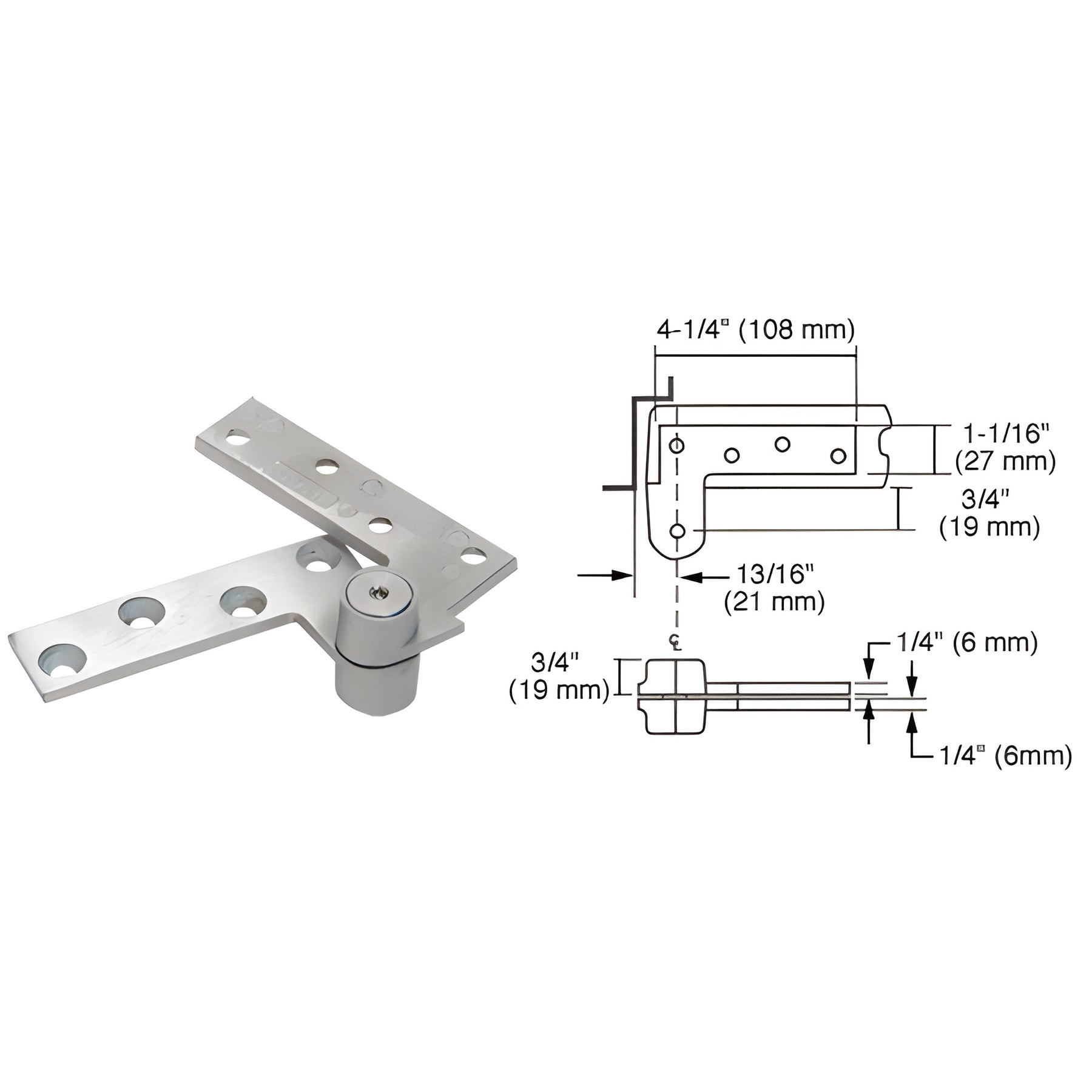 Rixson® Satin Chrome Finish 3/4" Offset Top Pivot