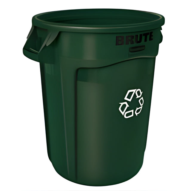 Rubbermaid Brute Vented Container, 32 Gal, Recycling Dark Green, 32 Gallon