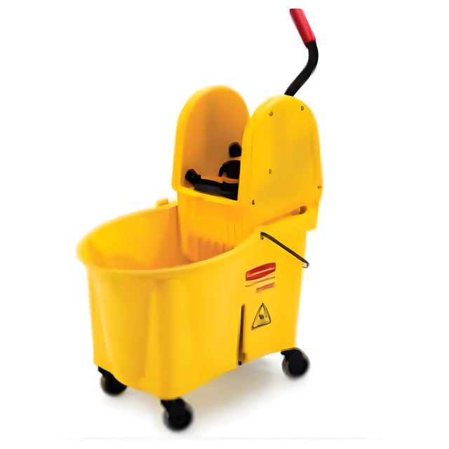 Rubbermaid Wavebreak Down Press Bucket and Wringer, Drain, Yellow, 44 Quart