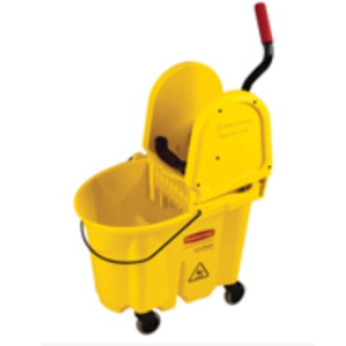 Rubbermaid Wavebreak Down Press Bucket and Wringer, Yellow, 35 Quart- 1 Each