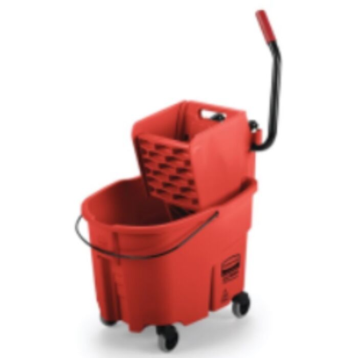 Rubbermaid Wavebreak Side Press Bucket and Wringer, Red, 35 Quart- 1 Each