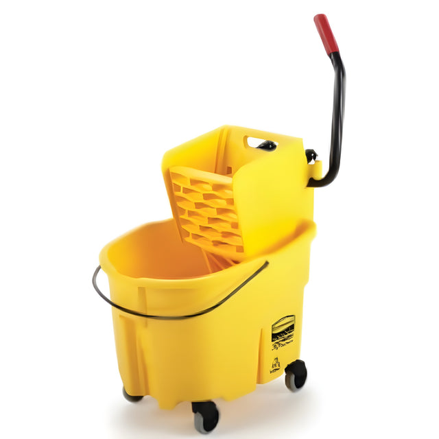 Rubbermaid Wavebreak Side Press Bucket and Wringer, Yellow, 35 Quart- 1 EachPress Bucket and Wringer, Yellow, 35 Quart