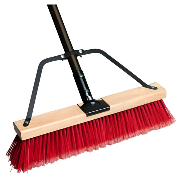 Ryno Pre-Assembled Push Broom with Bracket and Handle, Medium Bristle, Red, 24" – 4/Case