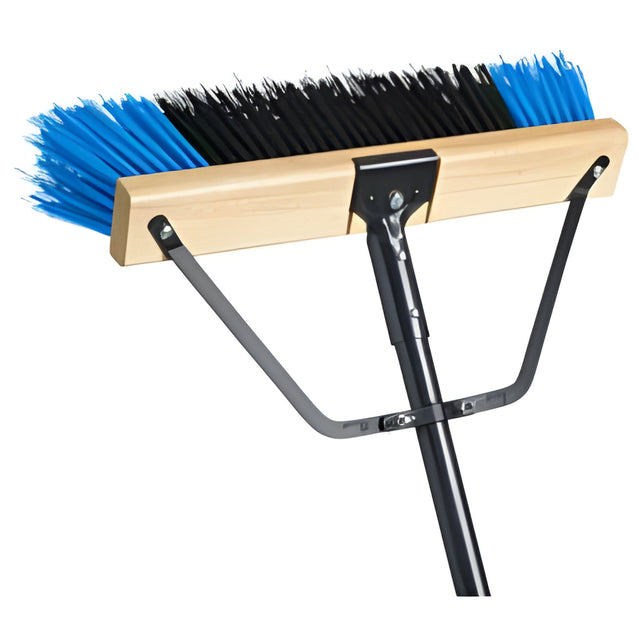 Ryno Pre-Assembled Push Broom with Bracket and Handle, Stiff Bristle, Blue, 18" – 4/Case
