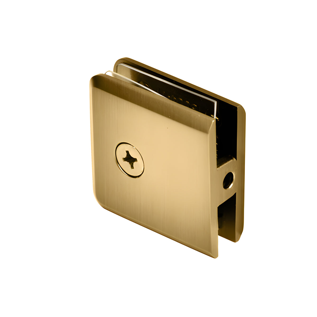 CRL Satin Brass Beveled Hole-in-Glass Style Wall Mount Heavy-Duty Glass Clamp