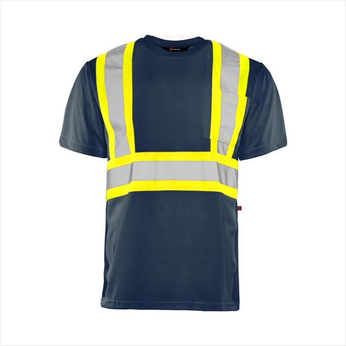 Short Sleeved Traffic T-Shirt, Polyester, Navy Blue, 4" Reflective Tape, 3XL- 1 Each