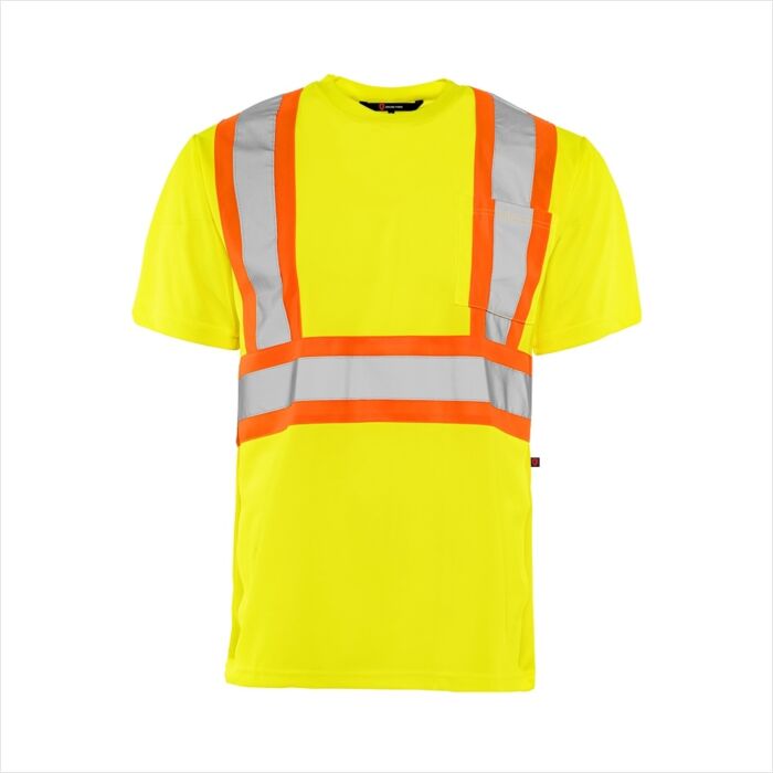 Short Sleeved Traffic T-Shirt, Polyester, Yellow, 4" Reflective Tape, 3X Large- 1 Each