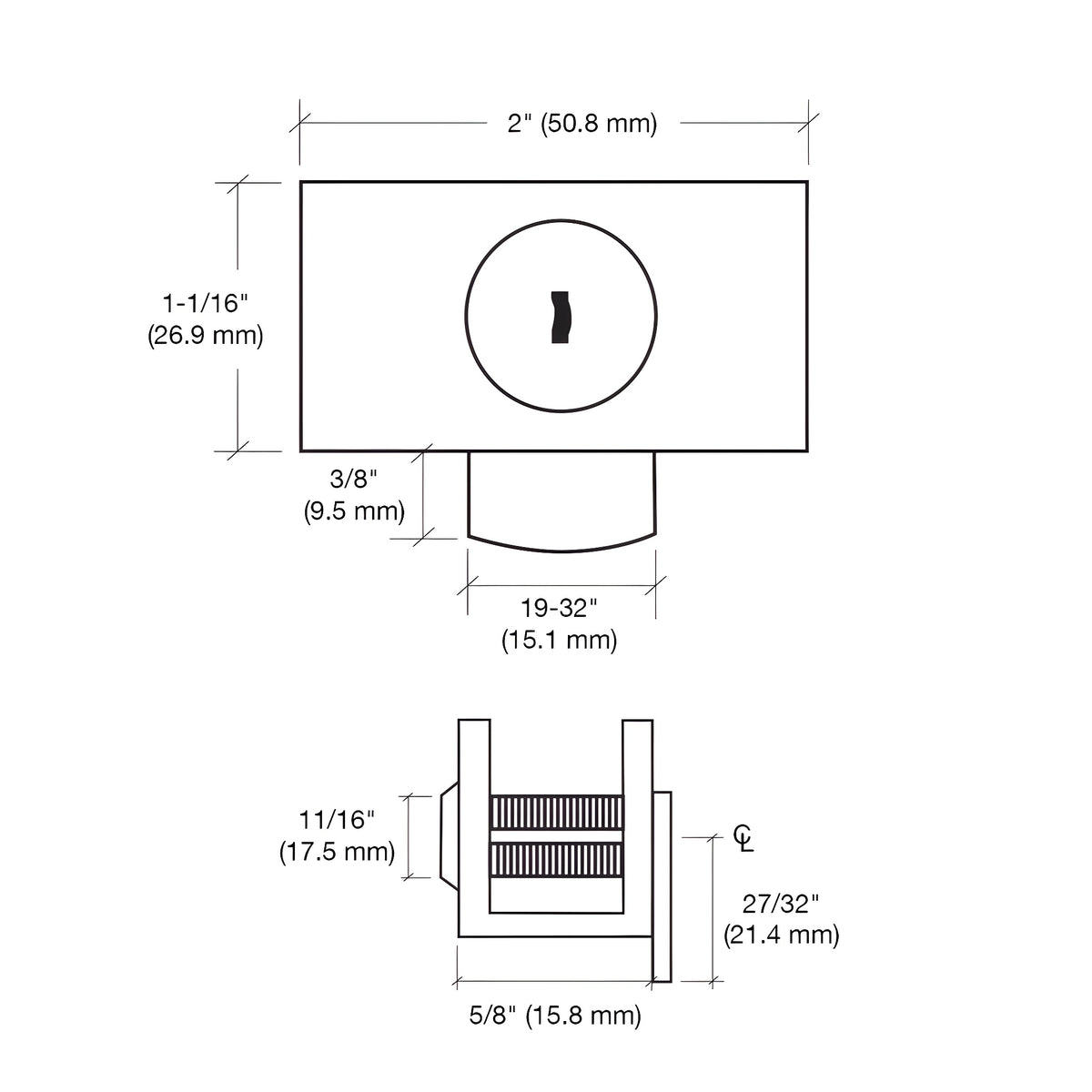 CRL Chrome Cam Lock with Stop Plate for 1/4" or 3/8" Glass - Keyed Alike