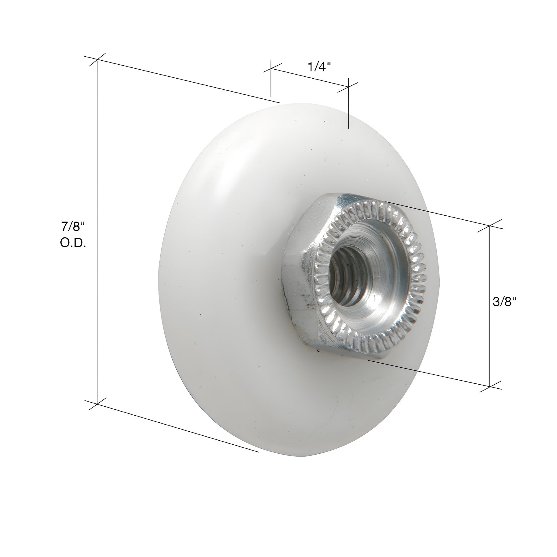 CRL 7/8" Nylon Ball Bearing Shower Door Oval Edge Roller with Threaded Hex Hub