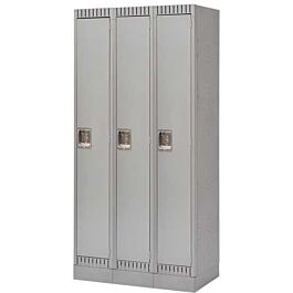 Single Tier Lockers with Recessed Base, Bank of 3, 36"x 18"x 76", Grey- 1 Each