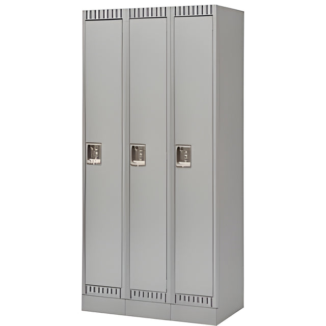 Single Tier Lockers with Recessed Base, Bank of 3, 36"x 18"x 76", Grey