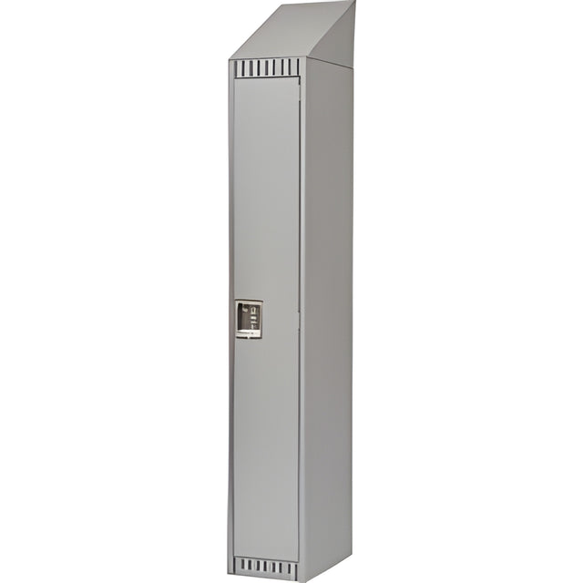Single Tier Lockers with Slope Top, Bank of 1, 12"x 18"x 82", Grey