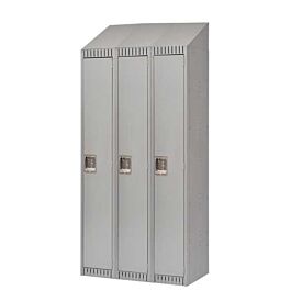 Single Tier Lockers with Slope Top, Bank of 3, 36"x 18"x 82", Grey- 1 Each
