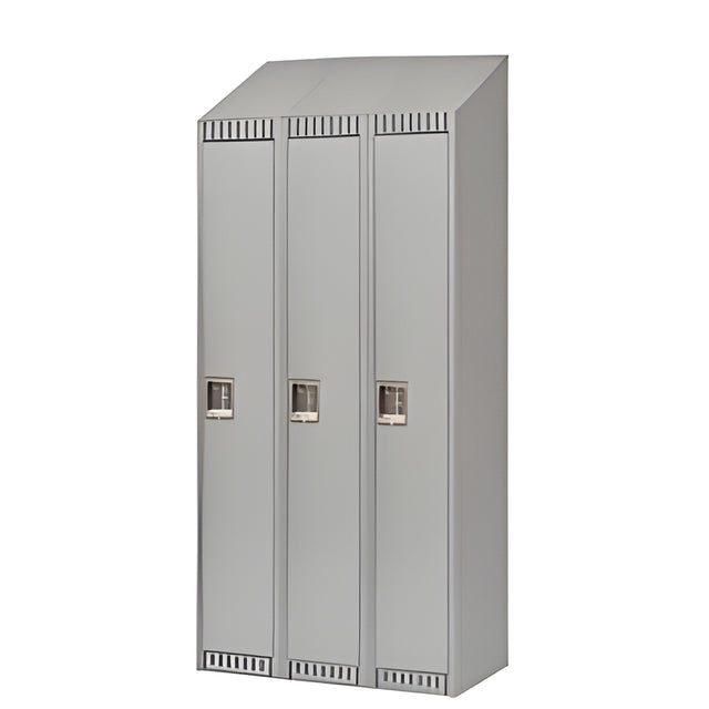 Single Tier Lockers with Slope Top, Bank of 3, 36"x 18"x 82", Grey