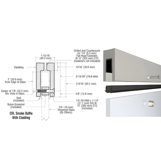 CRL Heavy-Duty Smoke Baffle Base Shoe for 3/4" Glass - 10' Length
