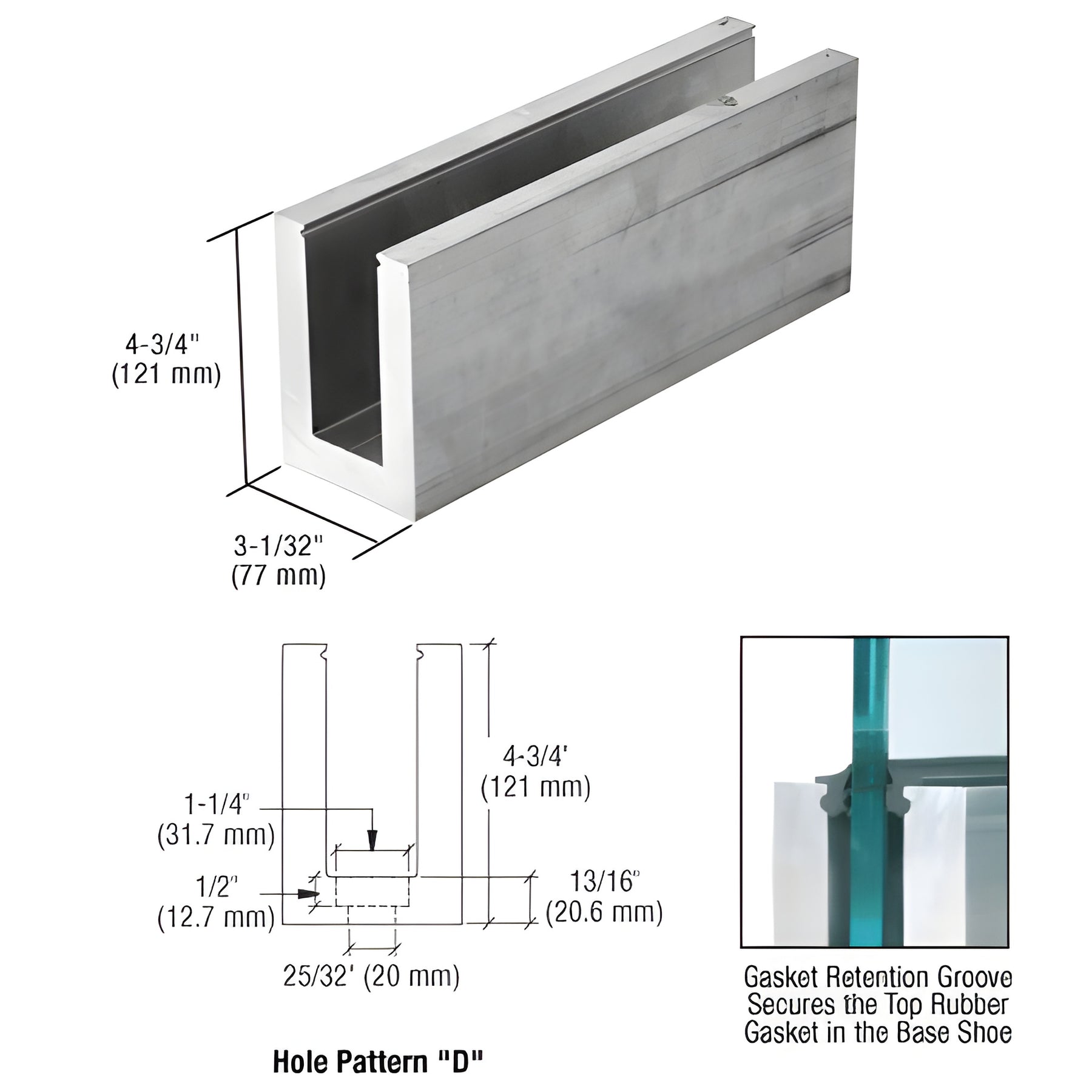 CRL Mill L68S Series Aluminum 118-1/8" Long Square Base Shoe Drilled for 11/16" Glass