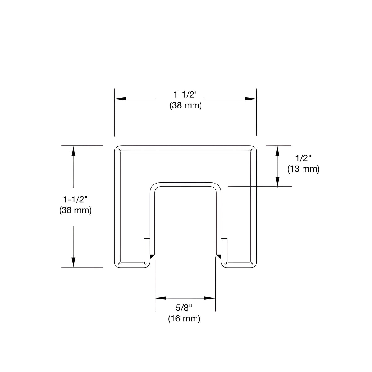 CRL Polished Stainless Steel 1-1/2" Square Crisp Corner Cap Rail for 1/2" Glass