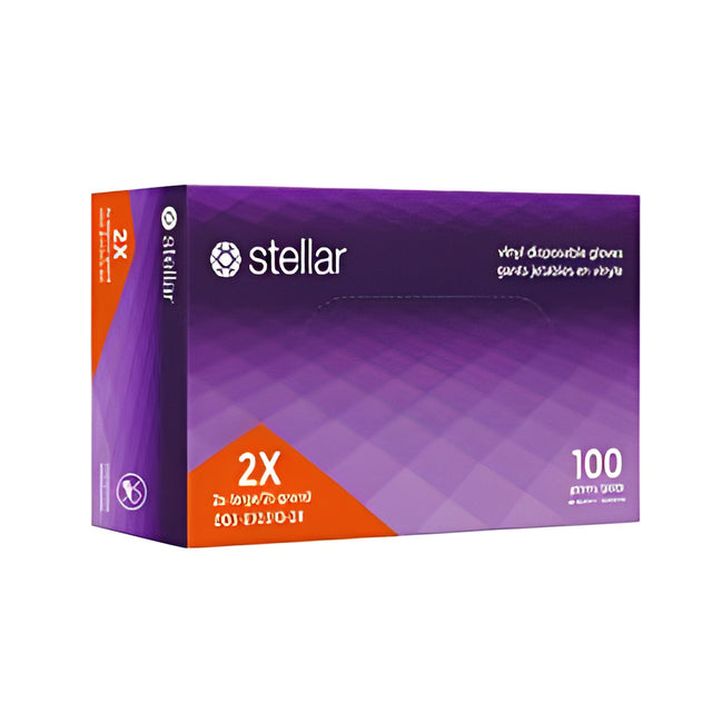 Stellar Vinyl Gloves, PF, Clear, 2X Large – 100/Box
