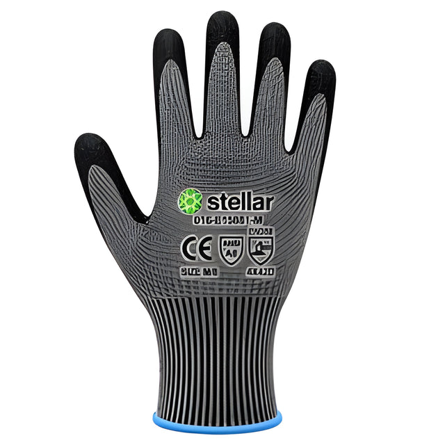 Stellar Black PU Coated Gloves, Cut Level 6, Sz 08 (Medium) – 12 Pairs/Bag