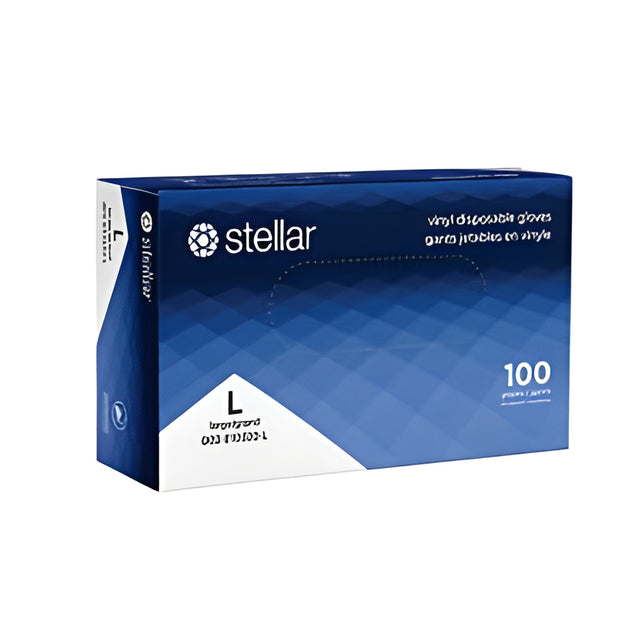 Stellar Vinyl Gloves, PF, Blue, Large – 100/Box