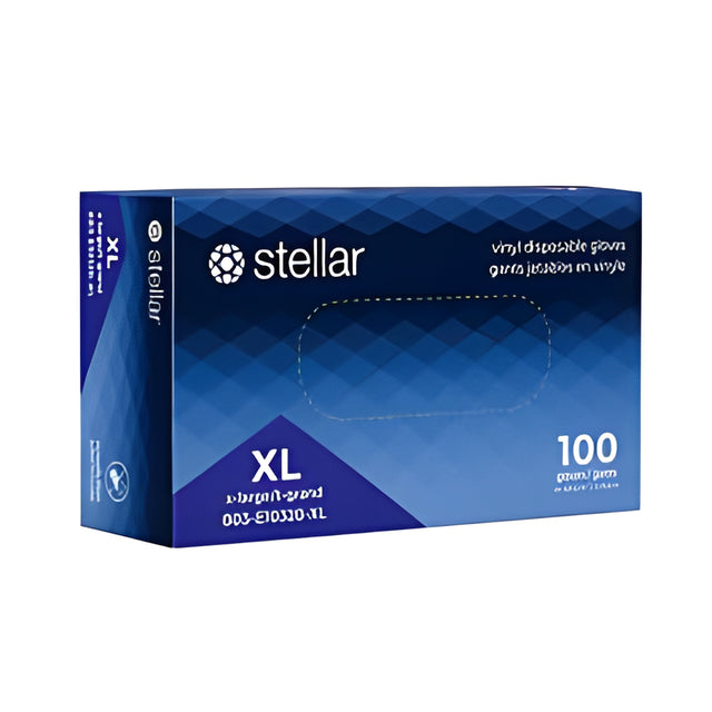 Stellar Vinyl Gloves, PF, Blue, X-Large – 100/Box