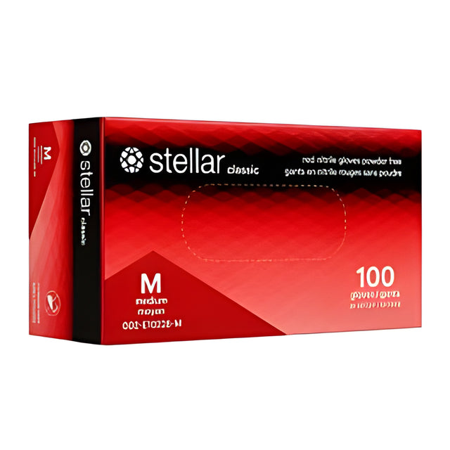 Stellar Classic Red Nitrile Gloves, Medium – 100/Box