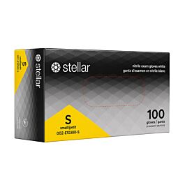 Stellar Classic White Nitrile Gloves, Small- 100/ Box