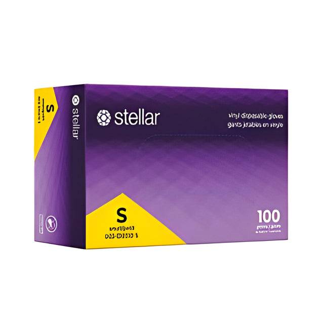 Stellar Vinyl Gloves, PF, Clear, Small – 100/Box