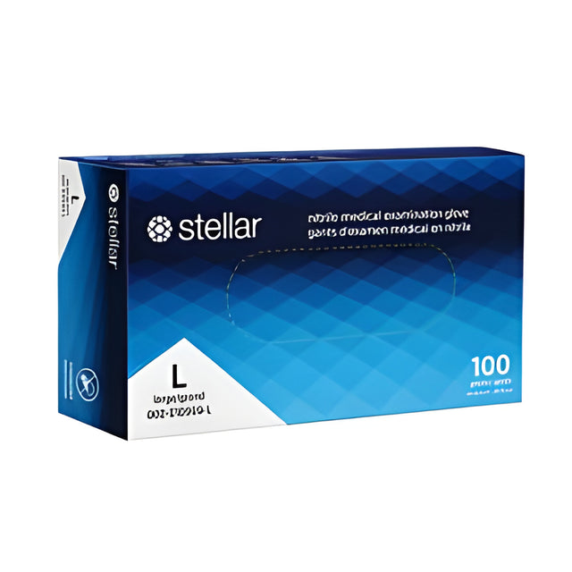 Stellar Extra Blue Nitrile Gloves, Large – 100/Box