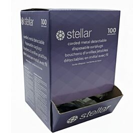 Stellar Foam Ear Plugs, Metal Detectable, Corded, Blue- 100 Pr/ Box