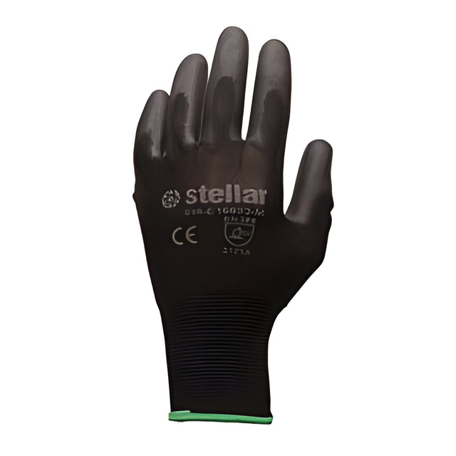 Stellar PU Coated Nylon Gloves, Black, Sz 08 (Medium) – 12 Pairs/Bag