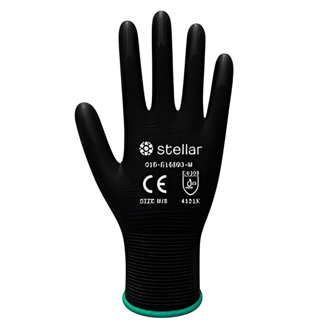 Stellar PU Coated Nylon Gloves, Black, Sz 07 (Small) – 12 Pairs/Bag