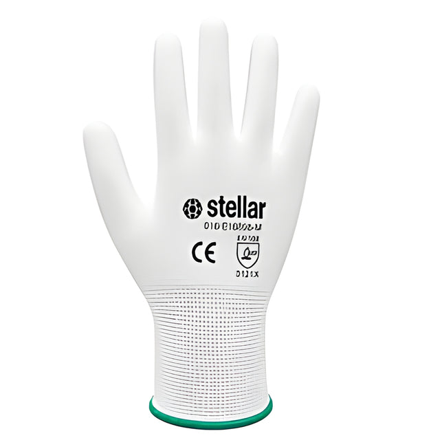 Stellar PU Coated Nylon Gloves, White, Sz 08 (Medium) – 12 Pairs/Bag