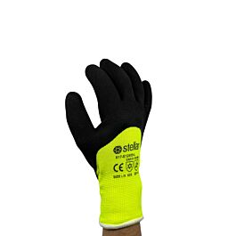 Stellar Hi-Viz Yellow Acrylic & Nylon Double Liner 3/4 Coated Black Latex Foam Gloves, Sz 07 (Small), -12 pairs/bag
