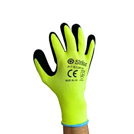 Stellar Hi-Viz Yellow Polyester Liner Coated Black Latex Foam Gloves, Sz 09 (Large)