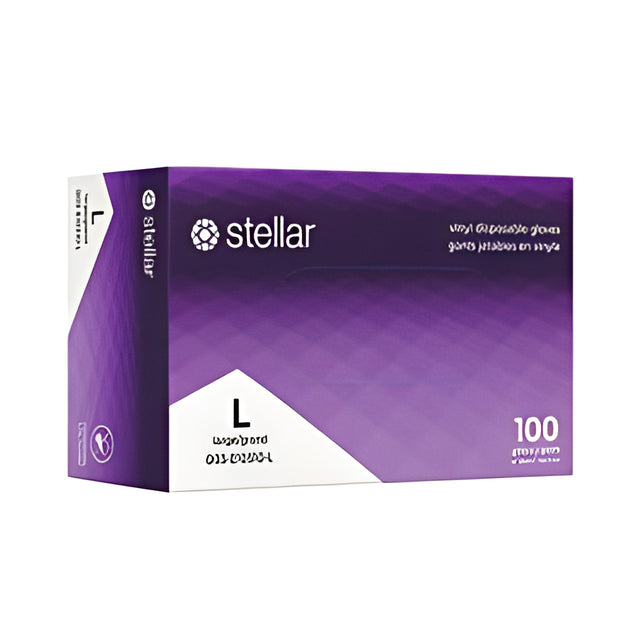 Stellar Vinyl Gloves, PF, Clear, Large – 100/Box