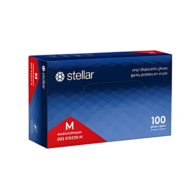 Stellar Vinyl Gloves, PF, Blue, Medium – 100/Box