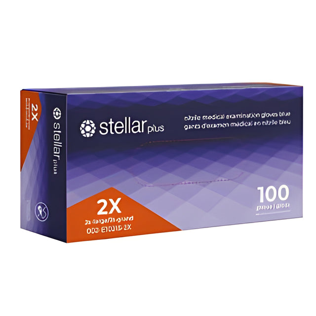 Stellar Plus Nitrile Examination Gloves, Blue, 2X Large – 100/Box