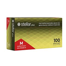 Stellar Plus Clear Vinyl Gloves, PF, Clear, Medium -100/ Box