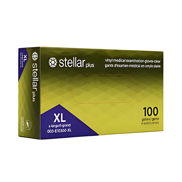 Stellar Plus Clear Vinyl Gloves, PF, Clear, X-Large – 100/Box