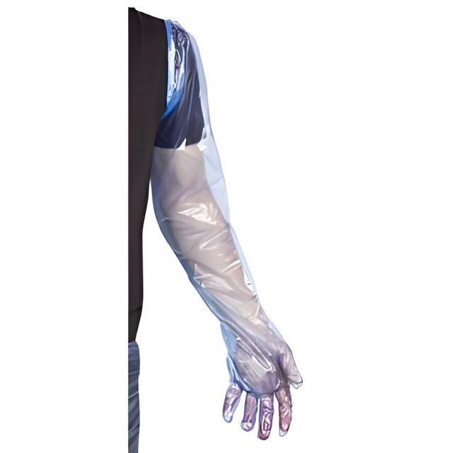 Stellar Polyethylene Shoulder Length Disposable Gloves-Blue, One Size Fits All – 100/Bag