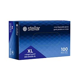 Stellar Vinyl Gloves, PF, Blue, X Large -100/ Box
