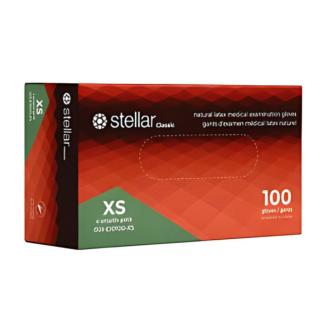 Stellar Latex Exam Gloves, PF, X-Small – 100/Box