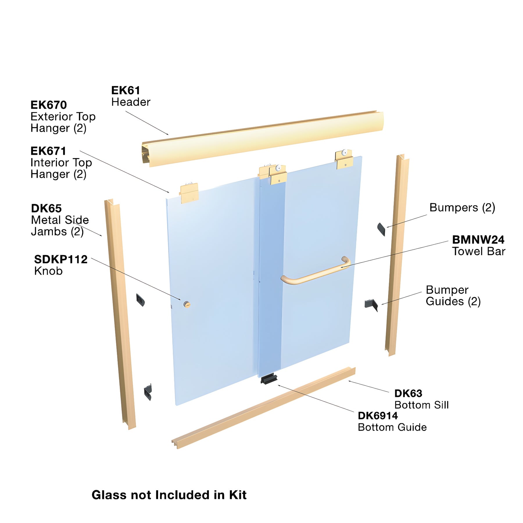 CRL Brite Gold Anodized 60" x 72" Suite "EK" Series Shower Door Kit