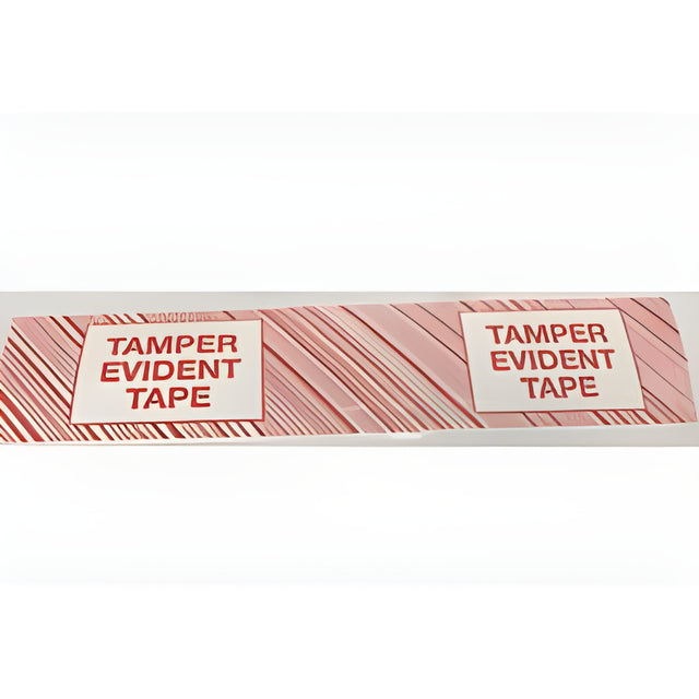 Tamper Evident Tape, 2.4 mil, 48mm X 100m, White Printed Red- 54 Rolls/ Case