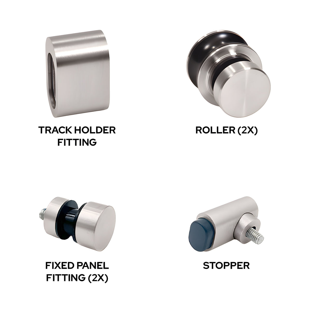CRL Brushed Stainless Steel Replacement Rollers, Fixed Panels, Wall Bracket & Stopper for Tofino Sliding Shower Door System